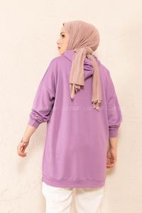 Modalamelif Kanguru Cep Kapşonlu Tunik Lila
