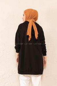 Modalamelif Kanguru Cep Kapşonlu Tunik Siyah