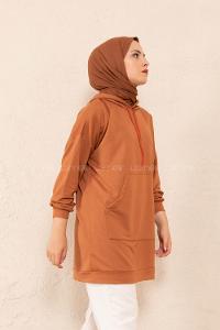 Modalamelif Kanguru Cep Kapşonlu Tunik Taba