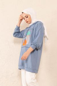 Modalamelif Önü Baskılı Tunik Açik Mavi