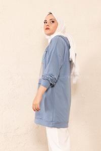 Modalamelif Önü Baskılı Tunik Açik Mavi