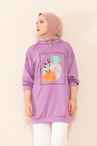 Modalamelif Önü Baskılı Tunik Lila