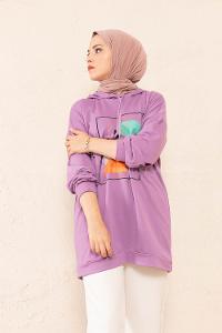 Modalamelif Önü Baskılı Tunik Lila