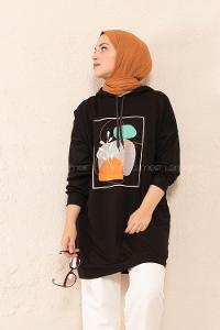 Modalamelif Önü Baskılı Tunik Siyah