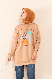 Modalamelif Önü Baskılı Tunik Sütlü Kahve