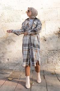 Modalamelif İçi Astarlı Ekose Oduncu Gömlek Hardal Geçişli