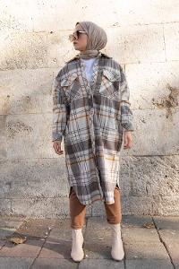 Modalamelif İçi Astarlı Ekose Oduncu Gömlek Hardal Geçişli