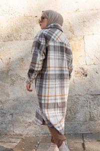 Modalamelif İçi Astarlı Ekose Oduncu Gömlek Hardal Geçişli