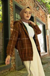 Modalamelif Kol Lastikli Ekose Desen Ceket Kiremit