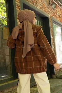 Modalamelif Kol Lastikli Ekose Desen Ceket Kiremit