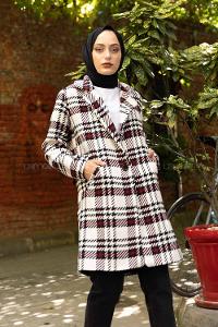 Modalamelif Tek Düğmeli Çizgili Ekose Kaban Ekru