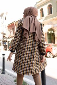 Modalamelif Tek Düğmeli Kazayağı Desen Kaban Hardal