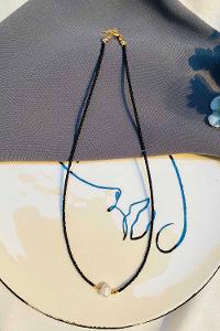 Modalamelif Siyah Boncuk İnci Detay Kolye