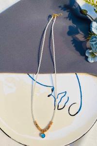 Modalamelif Beyaz Boncuk Nazar Detaylı Kolye