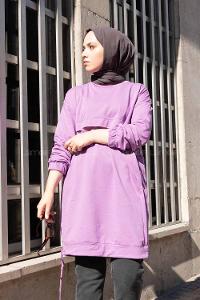 Modalamelif Eteği Bağlamalı Salaş Tunik Lila
