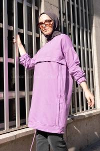 Modalamelif Eteği Bağlamalı Salaş Tunik Lila