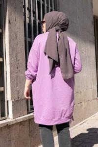 Modalamelif Eteği Bağlamalı Salaş Tunik Lila