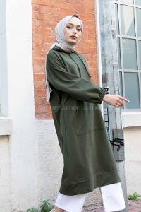 Modalamelif İki Cepli Kol Lastikli Sweatshirt  Haki