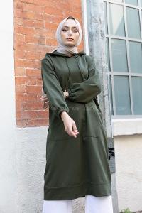 Modalamelif İki Cepli Kol Lastikli Sweatshirt  Haki