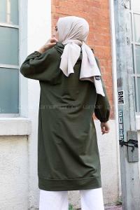 Modalamelif İki Cepli Kol Lastikli Sweatshirt  Haki