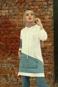 Modalamelif Kanguru Cepli Kot Garnili Tunik Ekru