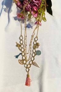 Modalamelif Püskül Detaylı Üçlü Zincir Kolye