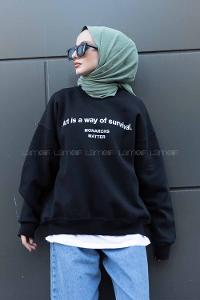 Modalamelif Bisiklet Yaka Monarchs Baskılı Sweatshirt Siyah