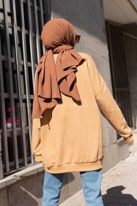 Modalamelif Bisiklet Yaka World Yazı Baskılı Sweatshirt Sütlü Kahve