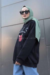 Modalamelif Kapşonlu Bulls Yazılı Sweatshirt Siyah