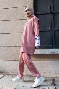 Modalamelif Kol Çizgili İkili Takım Gül