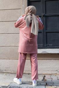 Modalamelif Kol Çizgili İkili Takım Gül