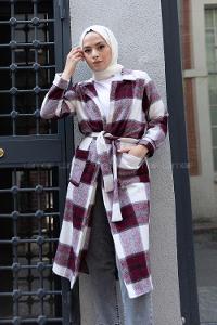 Modalamelif Körük Cepli Ekose Trenç Bordo