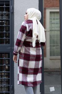 Modalamelif Körük Cepli Ekose Trenç Bordo