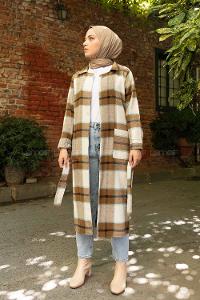 Modalamelif Körük Cepli Ekose Trenç Hardal