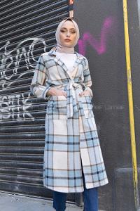 Modalamelif Körük Cepli Ekose Trenç Turkuaz