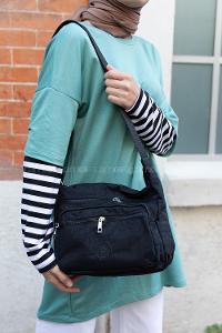 Modalamelif  Krinkıl Kumaş Çapraz Çanta Siyah