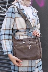 Modalamelif  Krinkıl Kumaş Çapraz Çanta Soft Kahve