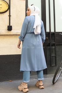 Modalamelif Yan Belden Bağlamalı Trenç Açık Mavi