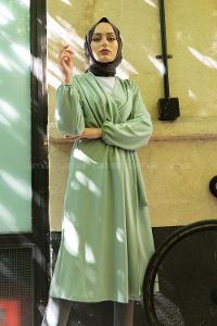 Modalamelif Yan Belden Bağlamalı Trenç Çağla Yeşili