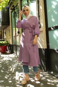 Modalamelif Yan Belden Bağlamalı Trenç Lila