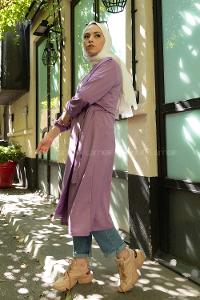 Modalamelif Yan Belden Bağlamalı Trenç Lila