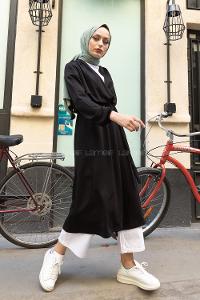 Modalamelif Yan Belden Bağlamalı Trenç Siyah