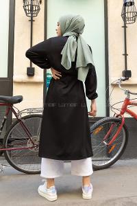 Modalamelif Yan Belden Bağlamalı Trenç Siyah