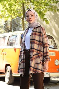 Modalamelif Yarasa Kol Oduncu Gömlek Bej Kiremit