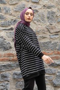 Modalamelif Bisiklet Yaka Çizgili İkili Takım Siyah