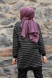 Modalamelif Bisiklet Yaka Çizgili İkili Takım Siyah