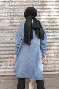 Modalamelif Çift Cepli Uzun Hırka İndigo