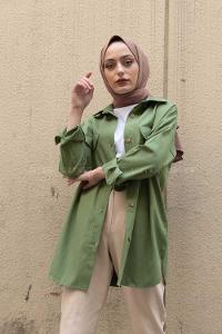 Modalamelif Kapak Cepli Oversize Gömlek Çağla