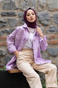 Modalamelif Kapak Cepli Oversize Gömlek Lila