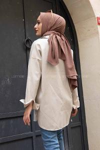 Modalamelif Kapak Cepli Oversize Gömlek Taş